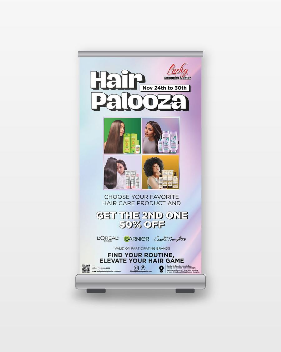 Hair Palooza roll-up banner